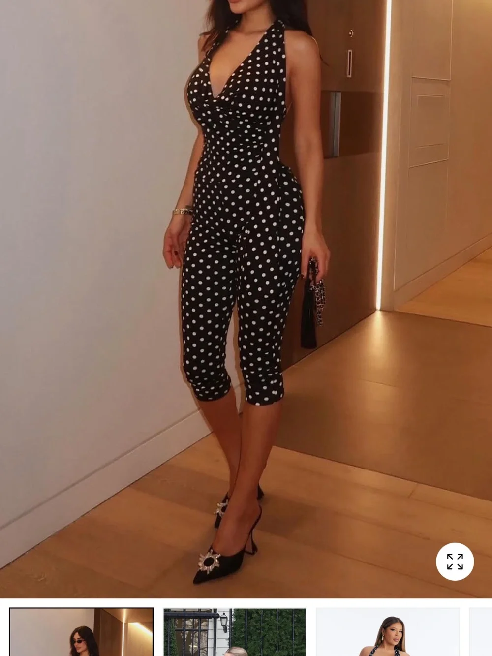 Fashion Nova Black & White Polka Dot Cropped Jumpsuit